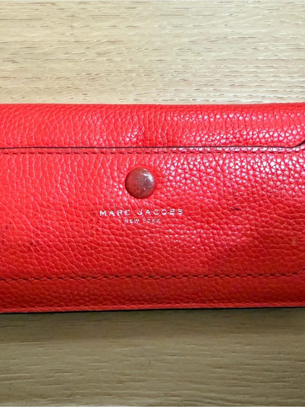 Marc Jacobs Bright Red Pebbled Leather Snap Wallet